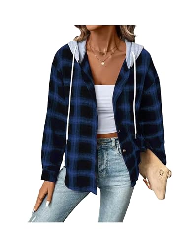 2023 Herbst Kariertes Hemd Frauen Mit Kapuze Taste Bis Hemd Weibliche Damen Lose Kariertes Hemd Für Frauen Rosa von FRESQA