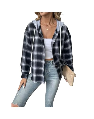 2023 Herbst Kariertes Hemd Frauen Mit Kapuze Taste Bis Hemd Weibliche Damen Lose Kariertes Hemd Für Frauen Rosa von FRESQA