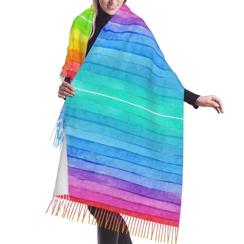 Explosion Firework Strickschal mit Fransen, warmer Schal, Damenschal, stilvolles und gemütliches Accessoire für modische Frauen, Regenbogenfarben gestreift, One size von FRESQA