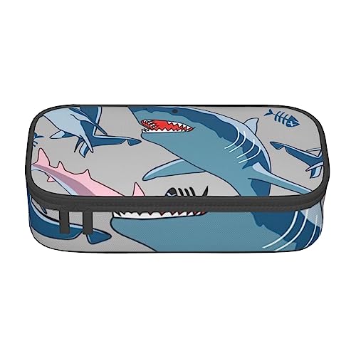 FRESQA Essen Muster Lustige Große Kapazität Durable Fach Schreibwaren Stift Tasche, Bleistift Box, Blau Cartoon Fisch, Einheitsgröße, Schlüsselhülle von FRESQA