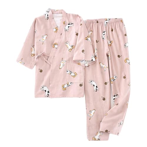 FRESQA Japanisches Kleidungs-Set für Liebhaber, Kawaii-Katze, bedruckt, Kimono, Yukata, dampfende Kleidung, Pyjama, Herren, Damen, Bademantel, Nachthemd, Japan, 2-teilig FRESQA Japanisches Kleidungs-Set für Liebhaber, Kawaii-Katze, bedruckt, Kimono, Yukata, dampfende Kleidung, Pyjama, Herren, Damen, Bademantel, Nachthemd, Japan, 2-teilig von FRESQA