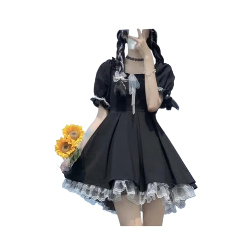FRESQA Kawaii Gothic Lolita Kleid Frauen Goth Harajuku süße Spitze schwarz Puff Ärmel Kurze Kleider Schule Sommer Mädchen von KWTF