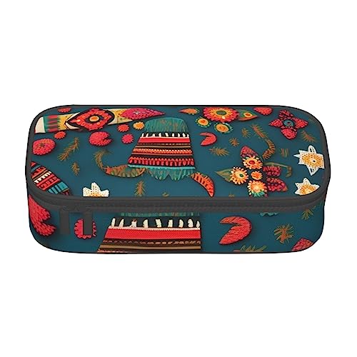 FRESQA Mexikanische Folk Boho Große Kapazität Durable Fach Schreibwaren Stiftetasche Bleistift Box, Mexikanischer Folk Boho, Einheitsgröße, Schlüsselhülle von FRESQA