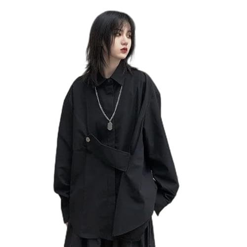 FRESQA QWEEK Damen Bluse Asymmetrisch Japanischer Stil Top Streetwear Punk Cool Schwarz Shirt Oversize Langarm Button Up Alt Kleidung FRESQA QWEEK Damen Bluse Asymmetrisch Japanischer Stil Top Streetwear Punk Cool Schwarz Shirt Oversize Langarm Button Up Alt Kleidung von FRESQA