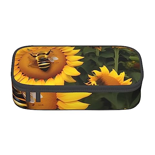 FRESQA Stiftebox mit Sonnenblumen-Rose, großes Fassungsvermögen, langlebiges Fach, Sonnenblumenbienen, Einheitsgröße, Schlüsselhülle von FRESQA