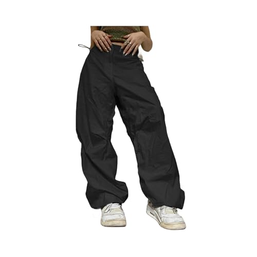 FRESQA Y2K Cargohose Damen Low Waist Kordelzug Sweatpant Streetwear Vintage Baggy Hose mit weitem Bein Übergroße Fallschirmhose Jogger von FRESQA