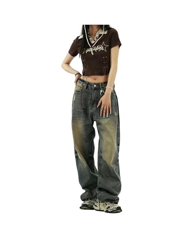 BeerMmay Y2K Distressed Baggy Jeans Damen Grunge Vintage 90er Jahre Oversize Weites Bein Jeanshose Koreanischer Stil Harajuku Hose von BeerMmay