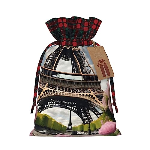 Geschenkbeutel mit Paris-Motiv, Motiv: Eiffelturm, Patchwork, Jute, Kordelzug, künstlerische Stoff-Geschenktasche, perfekt für festliche Anlässe von FRESQA