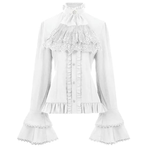 Gothic Victorian Volant Bluse Frauen OL Büro Damen Vintage Lolita Party High Neck Rüschen Rüschen Manschetten Shirts Weibliche Blusen von FRESQA