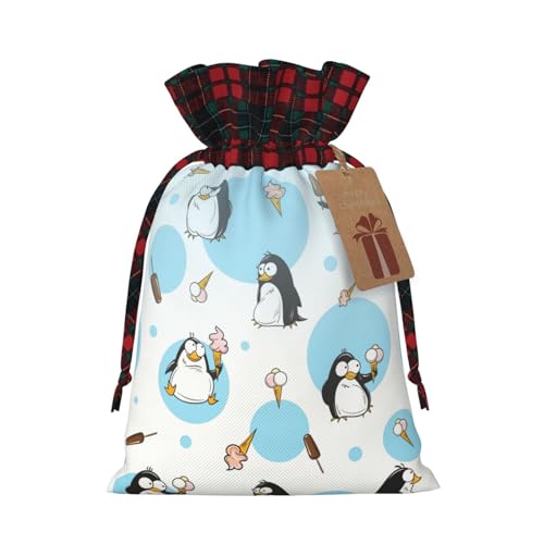 Niedliche Pinguine Handwerker Kordelzug Jute-Geschenktüten - Wiederverwendbare Weihnachtsgeschenktüten für festliche Anlässe von FRESQA