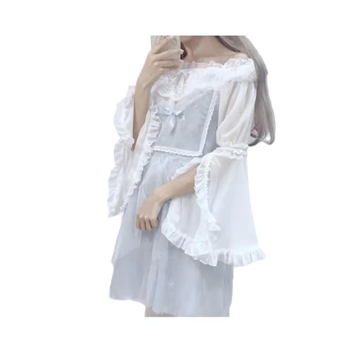 Spitze Hemd Lolita Blusen Frauen Split Flare Hülse 2023 Japanischen Chiffon Adrette Cosplay Nette Tops von FRESQA