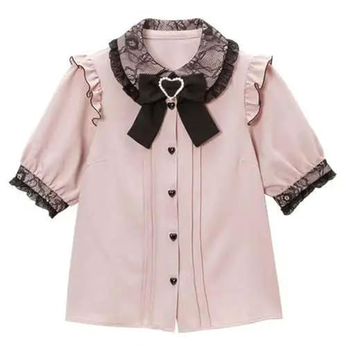 Süße Bogen Spitze Einfarbig Bluse Frauen Lolita Hemd 2023 Frühling Sommer Frau Top Japanischen Stil Nette Kurzarm Shirts Süße Bogen Spitze Einfarbig Bluse Frauen Lolita Hemd 2023 Frühling Sommer Frau Top Japanischen Stil Nette Kurzarm Shirts von FRESQA