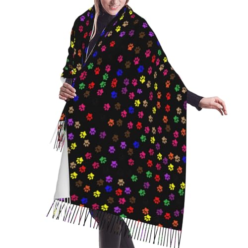 View Of Earth Strickschal mit Fransen, warmer Schal, Damenschal, stilvolles und gemütliches Accessoire für modische Frauen, Pfotenaufdruck, One size von FRESQA