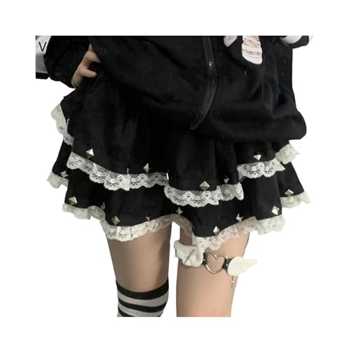 Y2k Ästhetischer Gothic Lolita Stil Rock Frauen Harajuku Casual Niet Spitze Mesh Rüschen Party Röcke Mädchen Nette Punk Tiered Rock von FRESQA