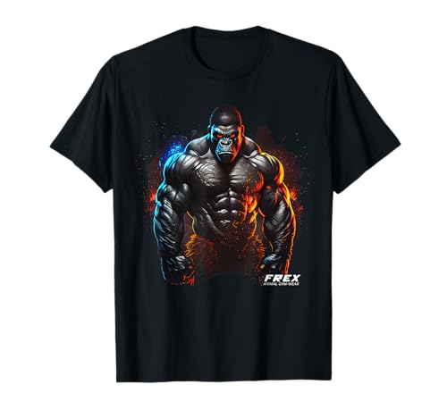 FREX Animal Gym-Wear Gorilla Affe Damen Bodybuilding Workout Motivations-T-Shirt Schwarz Kurzarm S EU 34/36 von FREX Animal Gym-Wear