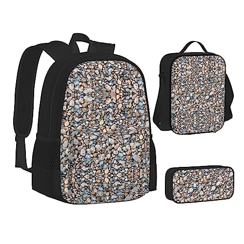 FRGMNT Arctic Animals Pinguine Rucksack Schule Büchertaschen Set Lunchtasche Federmäppchen Schulrucksäcke für Teen Mädchen Jungen, Kieselsteinmuster, Einheitsgröße, Schulrucksack von FRGMNT