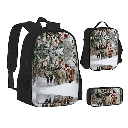 FRGMNT Arctic Animals Pinguine Rucksack Schule Büchertaschen Set Lunchtasche Federmäppchen Schulrucksäcke für Teen Mädchen Jungen, Weihnachtsmann, Einheitsgröße, Schulrucksack von FRGMNT