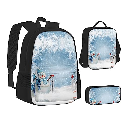 FRGMNT Arrow Feather Dream Rucksack Schule Büchertaschen Set Lunchtasche Federmäppchen Schulrucksäcke für Teen Mädchen Jungen, Weihnachts-Schneemann, Einheitsgröße, Schulrucksack von FRGMNT