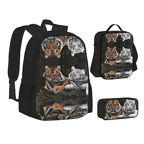 FRGMNT Baby Eisbär Rucksack Schule Büchertaschen Set Lunchtasche Federmäppchen Schulrucksäcke für Teen Mädchen Jungen, Tigerpaar, Einheitsgröße, Schulrucksack von FRGMNT