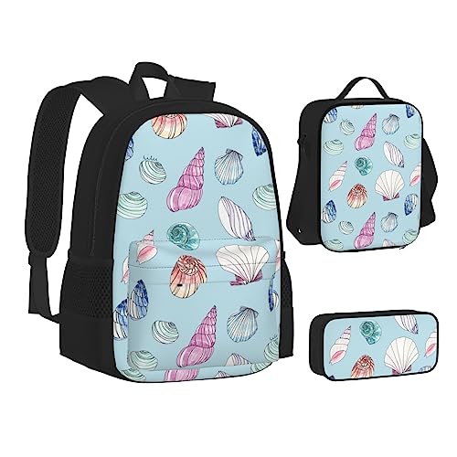 FRGMNT Bauernhof Tier Ziege Rucksack Schule Büchertaschen Set Lunchtasche Federmäppchen Schulrucksäcke für Teen Mädchen Jungen, Muschel, Einheitsgröße, Schulrucksack von FRGMNT