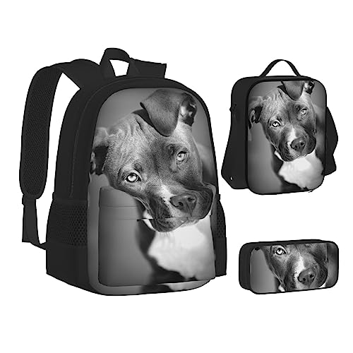 FRGMNT Bunte Tulpen Rucksack Schule Büchertaschen Set Lunchtasche Federmäppchen Schulrucksack für Teenager Mädchen Jungen, Schwarz-Weißer Hund, Einheitsgröße, Schulrucksack von FRGMNT