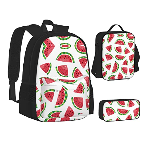 FRGMNT Bunte Tulpen Rucksack Schule Büchertaschen Set Lunchtasche Federmäppchen Schulrucksack für Teenager Mädchen Jungen, Wassermelone, Einheitsgröße, Schulrucksack von FRGMNT