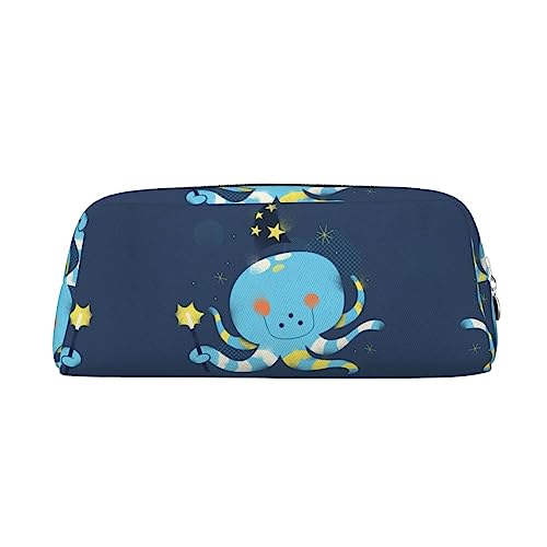 FRGMNT Cartoon Octopus Print Bleistift Tasche,Stilvolles Leder für Bleistift Tasche, silber, Einheitsgröße, Kinderrucksack von FRGMNT