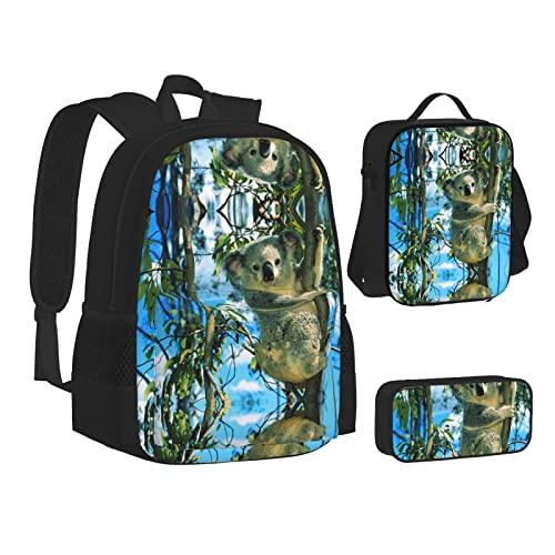 FRGMNT Crown Lion Rucksack Schule Büchertaschen Set Lunchtasche Federmäppchen Schulrucksäcke für Teen Mädchen Jungen, Bär Koala, Einheitsgröße, Schulrucksack von FRGMNT