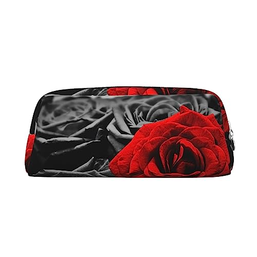 FRGMNT Federmäppchen, Schwarz / Weiß / Rot mit Rosen-Aufdruck, stilvolles Leder für Federmäppchen, silber, Einheitsgröße, Kinderrucksack von FRGMNT