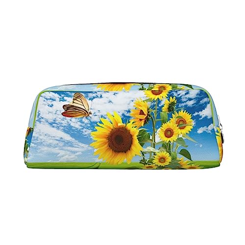 FRGMNT Federmäppchen mit Sonnenblumen-Motiv, Schmetterlings-Druck, stilvolles Leder für Federmäppchen, silber, Einheitsgröße, Kinderrucksack von FRGMNT