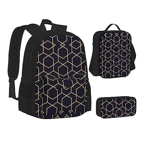 FRGMNT Flugzeug auf See Rucksack Schule Büchertaschen Set Lunchtasche Federmäppchen Schulrucksäcke für Teen Mädchen Jungen, Geometrische Linien, Einheitsgröße, Schulrucksack von FRGMNT