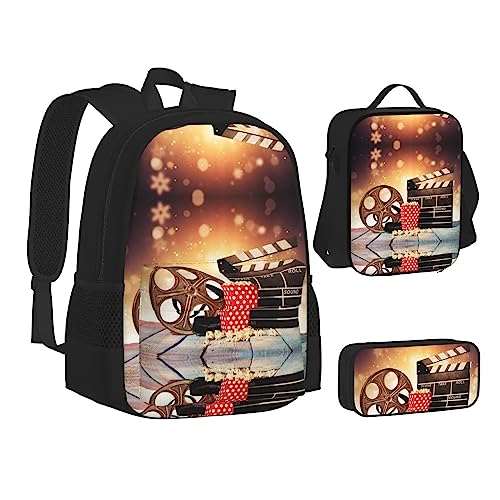 FRGMNT Golden Retriever Hunderucksack Schulbüchertaschen Set Lunchtasche Federmäppchen Schulrucksäcke für Teenager Mädchen Jungen, Popcorn- und Filmzubehör, Einheitsgröße, Schulrucksack von FRGMNT