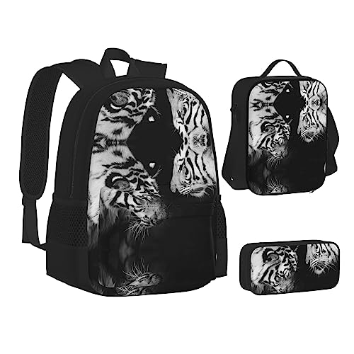 FRGMNT Goldene Sonnenblume Rucksack Schule Büchertaschen Set Lunchtasche Federmäppchen Schulrucksäcke für Teen Mädchen Jungen, Liebes-Thema, Paar, Tiger, Colesed, Einheitsgröße, Schulrucksack von FRGMNT