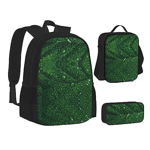 FRGMNT Grüne Blätter Rucksack Schule Büchertaschen Set Lunchtasche Federmäppchen Schulrucksäcke für Teen Mädchen Jungen, Grüne Blätter, Einheitsgröße, Schulrucksack von FRGMNT