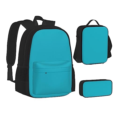 FRGMNT Hellblau Grau Rucksack Schule Büchertaschen Set Lunchtasche Federmäppchen Schulrucksäcke für Teen Mädchen Jungen, Dianzi-Blau, Einheitsgröße, Schulrucksack von FRGMNT