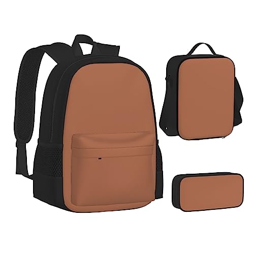 FRGMNT Hellblau Grau Rucksack Schule Büchertaschen Set Lunchtasche Federmäppchen Schulrucksäcke für Teen Mädchen Jungen, Feuertonbraun, Einheitsgröße, Schulrucksack von FRGMNT