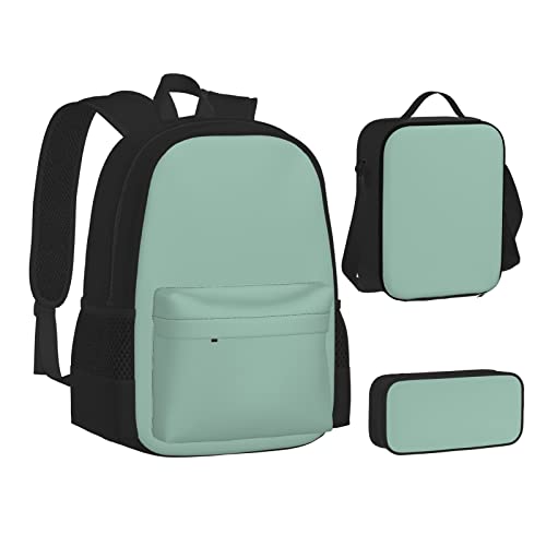 FRGMNT Hellblau Grau Rucksack Schule Büchertaschen Set Lunchtasche Federmäppchen Schulrucksäcke für Teen Mädchen Jungen, GrasslandCY Green, Einheitsgröße, Schulrucksack von FRGMNT