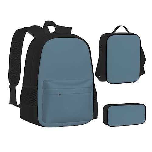 FRGMNT Hellblau Grau Rucksack Schule Büchertaschen Set Lunchtasche Federmäppchen Schulrucksäcke für Teen Mädchen Jungen, Hellblau Grau, Einheitsgröße, Schulrucksack von FRGMNT