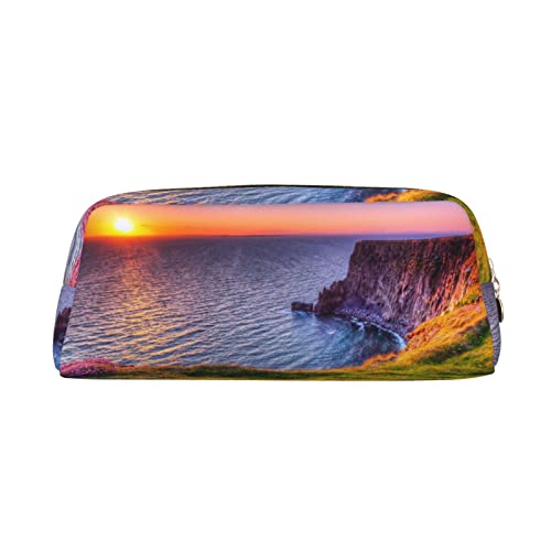 FRGMNT Irland Sunset Seascape Print Pencil Bag,Stylish Leather for Pencil Bag, gold, Einheitsgröße, Kinderrucksack von FRGMNT