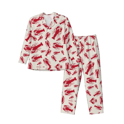 FRGMNT Langärmeliges Pyjama-Set für Herren, mit rotem Hummer-Druck, bequeme Nachtwäsche für unübertroffene Entspannung, Roter Hummer, Einheitsgröße von FRGMNT
