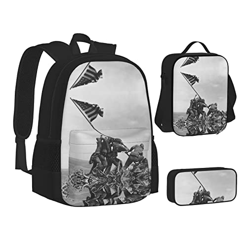 FRGMNT Leopard Rucksack Schule Büchertaschen Set Lunchtasche Federmäppchen Schulrucksäcke für Teen Mädchen Jungen, United States Marine, Einheitsgröße, Schulrucksack von FRGMNT