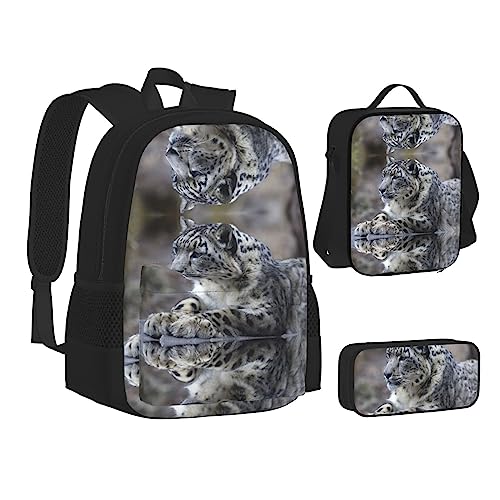 FRGMNT Leopard Rucksack Schule Büchertaschen Set Lunchtasche Federmäppchen Schulrucksäcke für Teen Mädchen Jungen, leopard, Einheitsgröße, Schulrucksack von FRGMNT