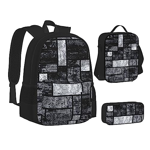 FRGMNT Natur Zeder Rucksack Schule Büchertaschen Set Lunchtasche Federmäppchen Schulrucksäcke für Teen Mädchen Jungen, Abstraktes Grau, Einheitsgröße, Schulrucksack von FRGMNT