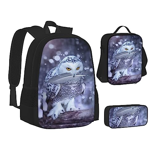 FRGMNT Niedlicher Koala-Rucksack, Schulbücher-Set, Lunch-Tasche, Federmäppchen, Schulrucksäcke für Teenager, Mädchen, Jungen, Arktische Eule, Einheitsgröße, Schulrucksack von FRGMNT