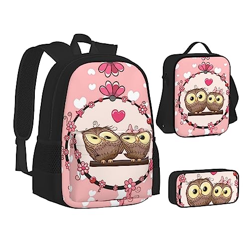 FRGMNT Niedlicher Koala-Rucksack, Schulbücher-Set, Lunch-Tasche, Federmäppchen, Schulrucksäcke für Teenager, Mädchen, Jungen, Süße Eulen, Einheitsgröße, Schulrucksack von FRGMNT