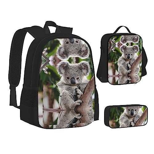 FRGMNT Niedlicher Koala Rucksack Schule Büchertaschen Set Lunchtasche Federmäppchen Schulrucksäcke für Teenager Mädchen Jungen, Süßer Koala, Einheitsgröße, Schulrucksack von FRGMNT