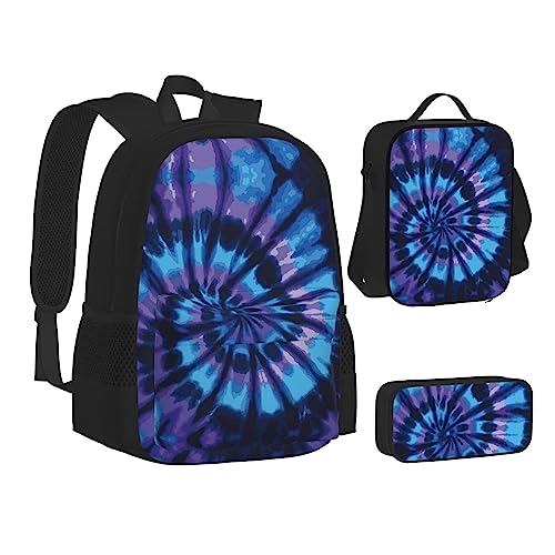 FRGMNT Paradise Strand mit Hängematte Kokos Palmen Rucksack Schule Büchertaschen Set Lunchtasche Federmäppchen Schulrucksäcke für Teen Mädchen Jungen, Lila Krawattenfarbe, Einheitsgröße, Schulrucksack von FRGMNT