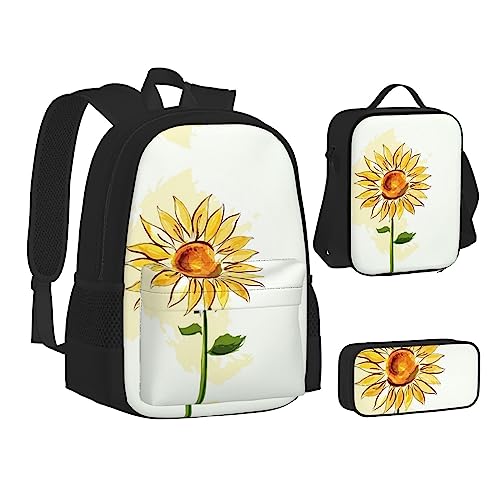 FRGMNT Rucksack mit rot-schwarzem Karomuster, Schulbücher-Set, Lunch-Tasche, Federmäppchen, Schulrucksäcke für Teenager, Mädchen, Jungen, sonnenblume, Einheitsgröße, Schulrucksack von FRGMNT