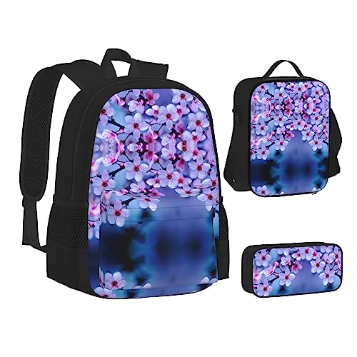 FRGMNT Segelboot Wellen und Oktopus Rucksack Schule Büchertaschen Set Lunchtasche Federmäppchen Schulrucksäcke für Teen Mädchen Jungen, Rosa Kirschblüten, Einheitsgröße, Schulrucksack von FRGMNT