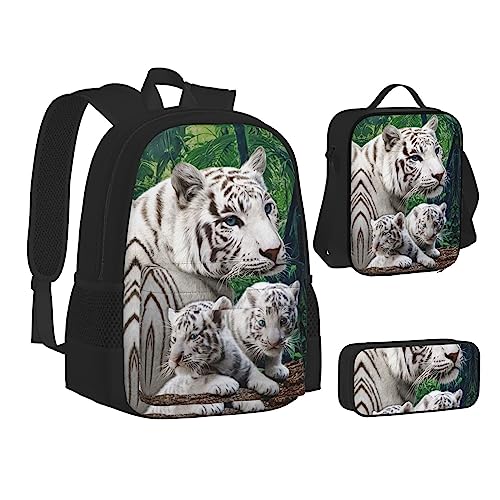 FRGMNT Spring Dogwood Blüten Rucksack Schule Büchertaschen Set Lunchtasche Federmäppchen Schulrucksäcke für Teen Mädchen Jungen, tiger, Einheitsgröße, Schulrucksack von FRGMNT